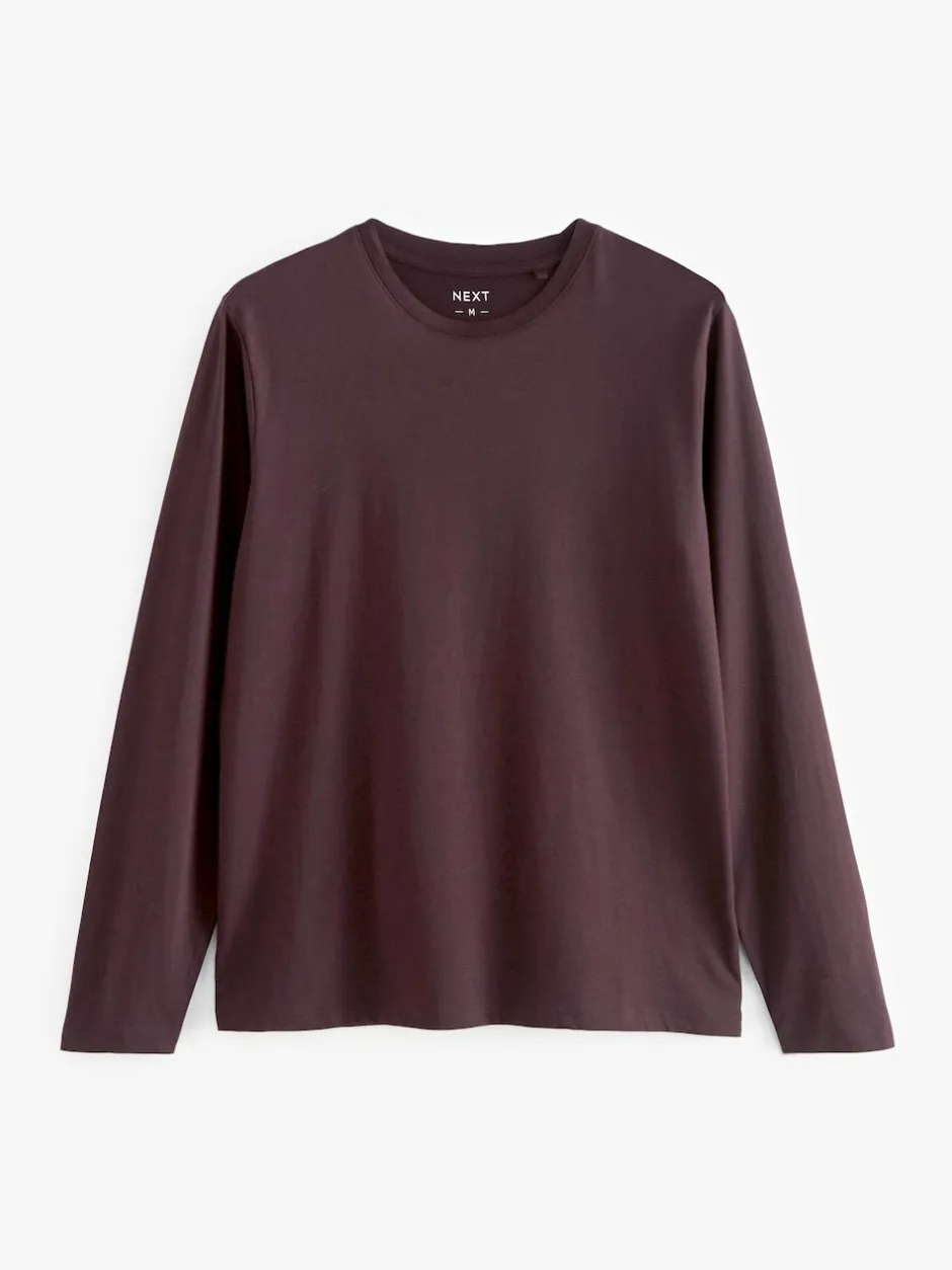 Next Regular Fit Regular Fit Long Sleeve 100% Cotton T-Shirts 5 Pack Black/White/Navy Blue/Green/Burgundy Red Clearance