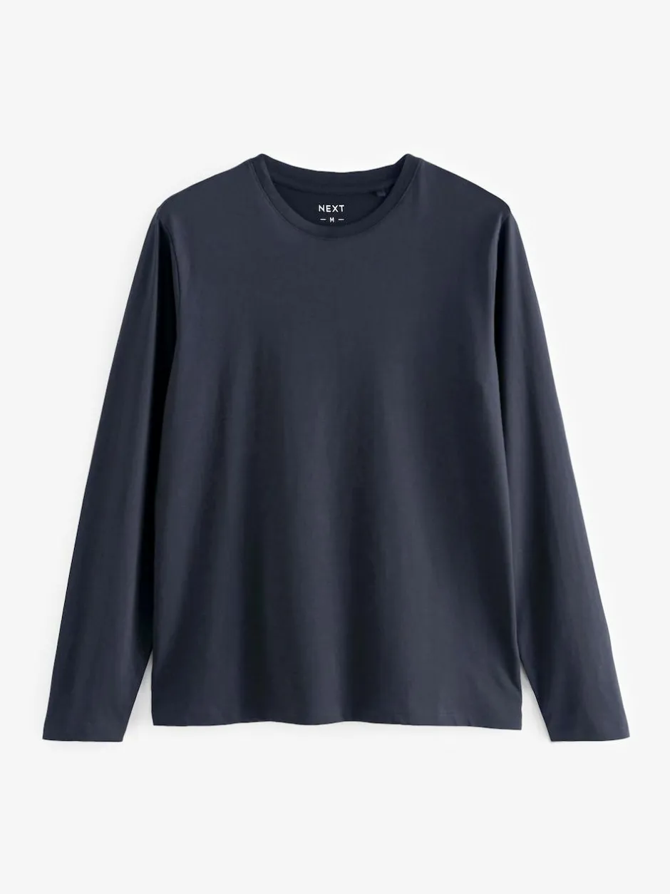 Next Regular Fit Regular Fit Long Sleeve 100% Cotton T-Shirts 5 Pack Black/White/Navy Blue/Green/Burgundy Red Clearance