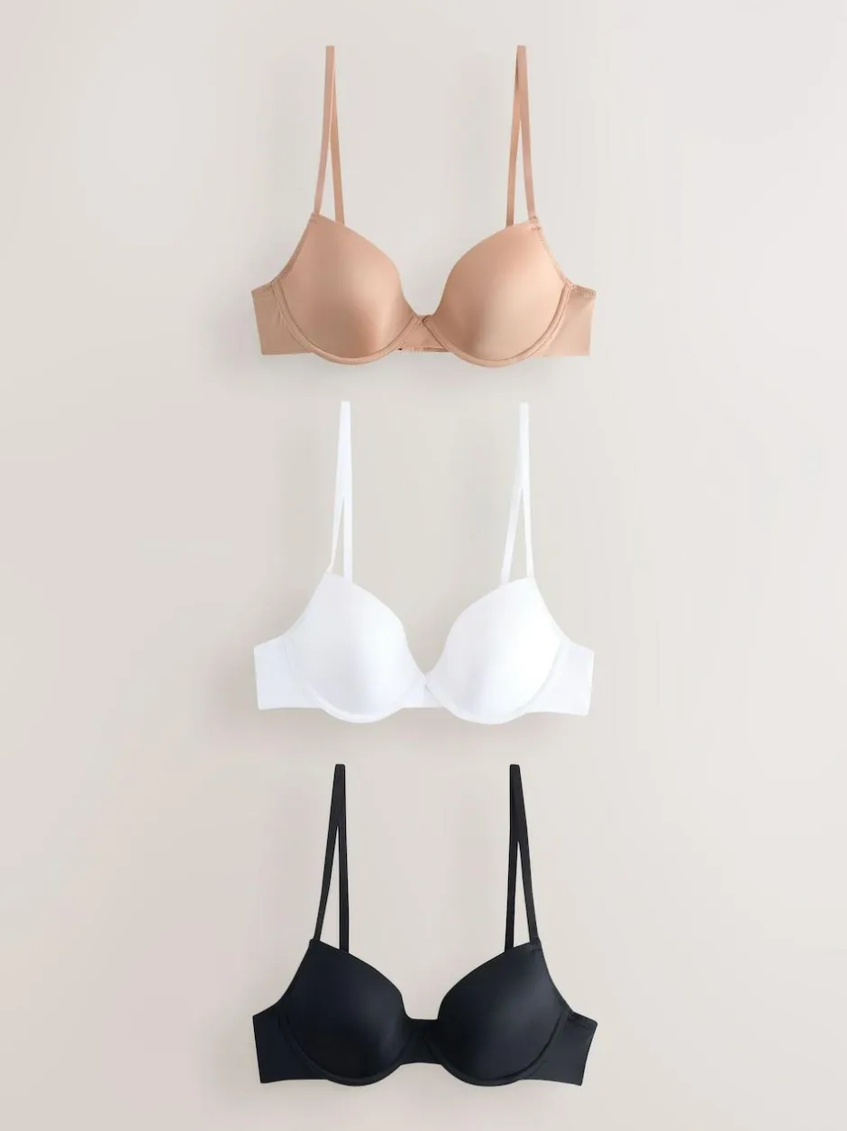 Next Black/White/Nude Pad Plunge A-E Ultimate Comfort Smoothing T-Shirt Bras 3 Pack New
