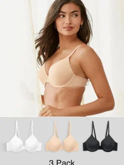 Next Black/White/Pastel Rose Nude Pad Full Cup Cotton Blend Ultimate Comfort Bras 3 Pack Clearance