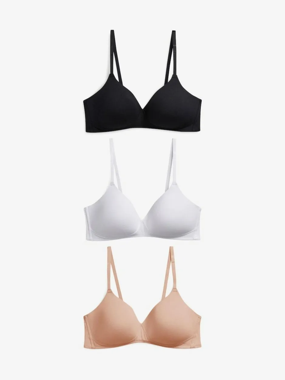 Next Pad Non Wire Cotton Blend Ultimate Comfort Bras 3 Pack Black/White/Pastel Rose Nude Outlet
