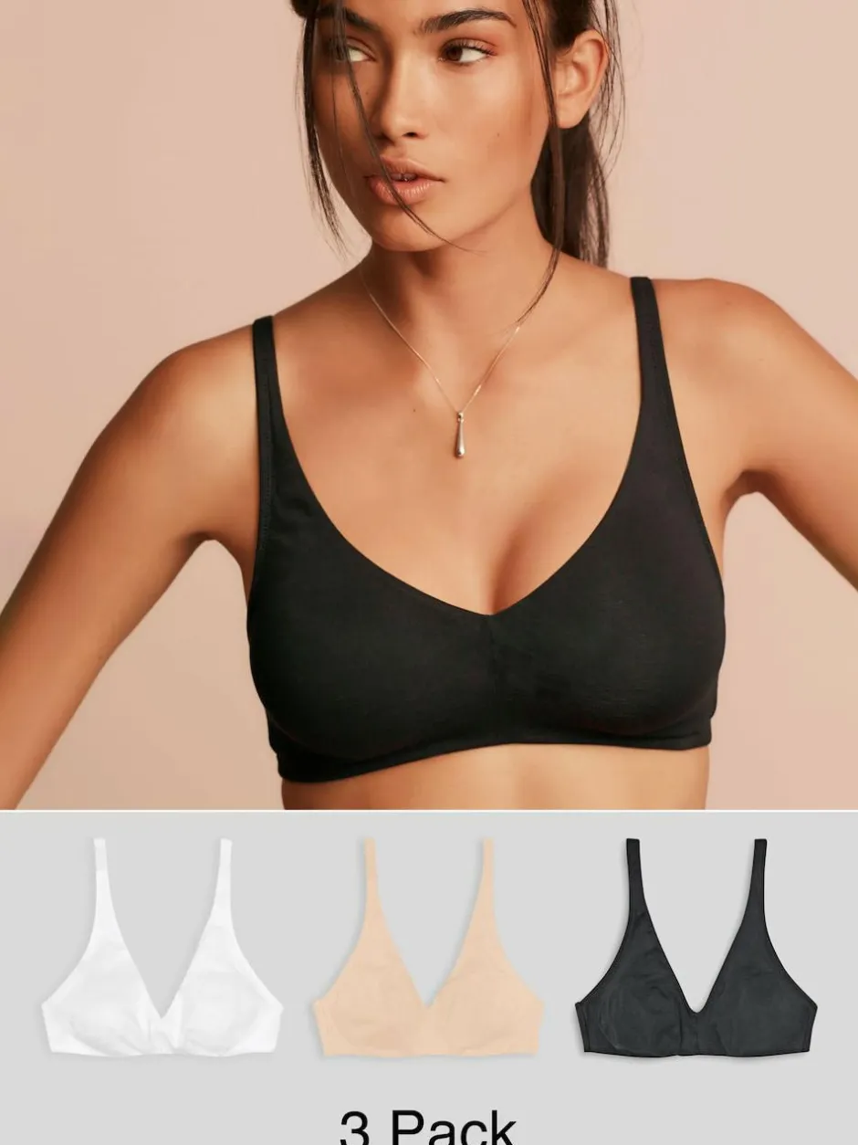 Next Non Pad Non Wire Cotton Blend Ultimate Comfort Bras 3 Pack Black/White/Pastel Rose Nude Clearance