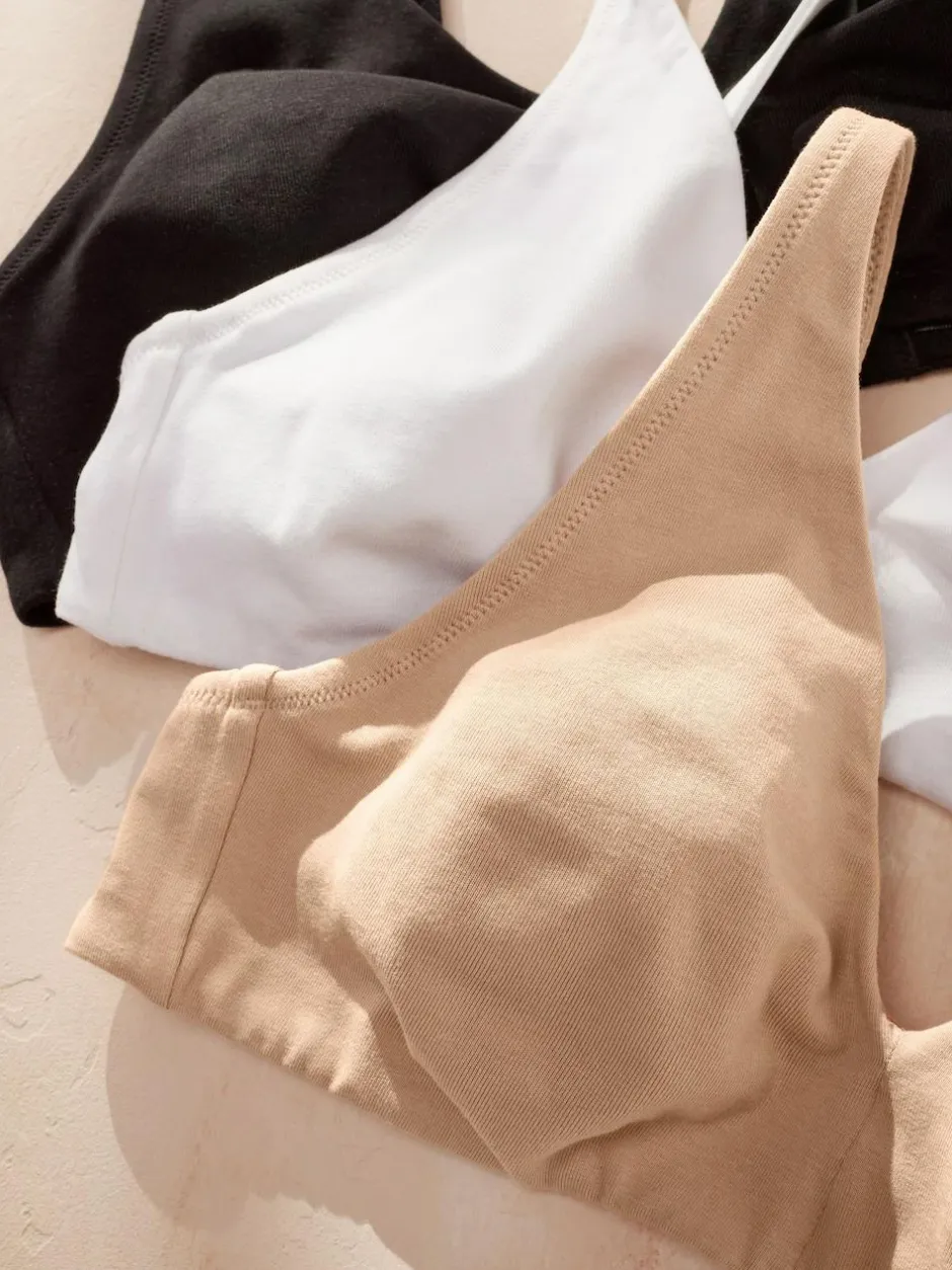 Next Non Pad Non Wire Cotton Blend Ultimate Comfort Bras 3 Pack Black/White/Pastel Rose Nude Clearance