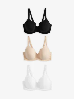 Next Black/White/Pastel Rose Nude Pad Full Cup DD+ Cotton Blend Ultimate Comfort Bras 3 Pack New