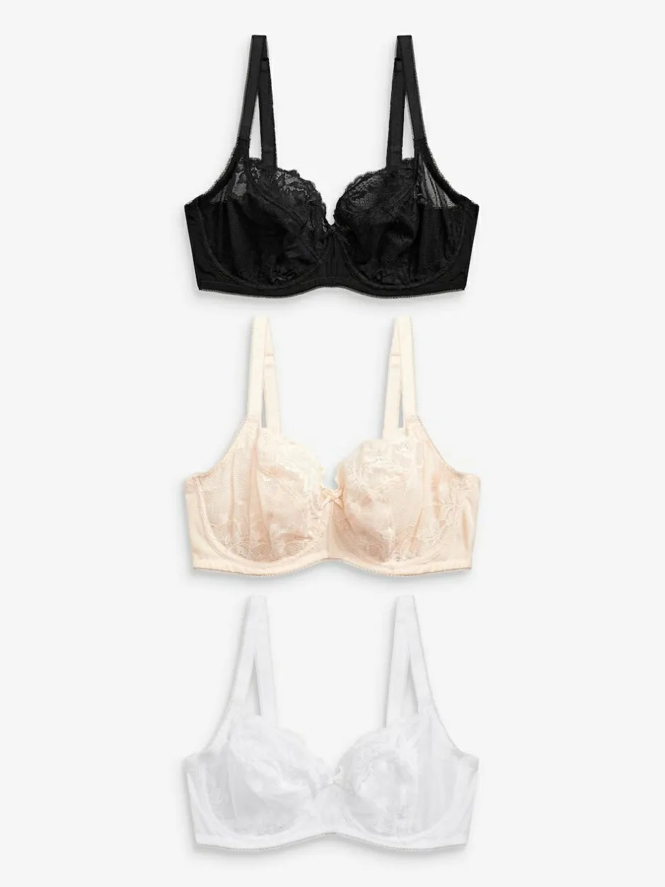 Next Black/White/Praline Nude Non Pad Balcony DD+ Lace Bras 3 Pack Clearance