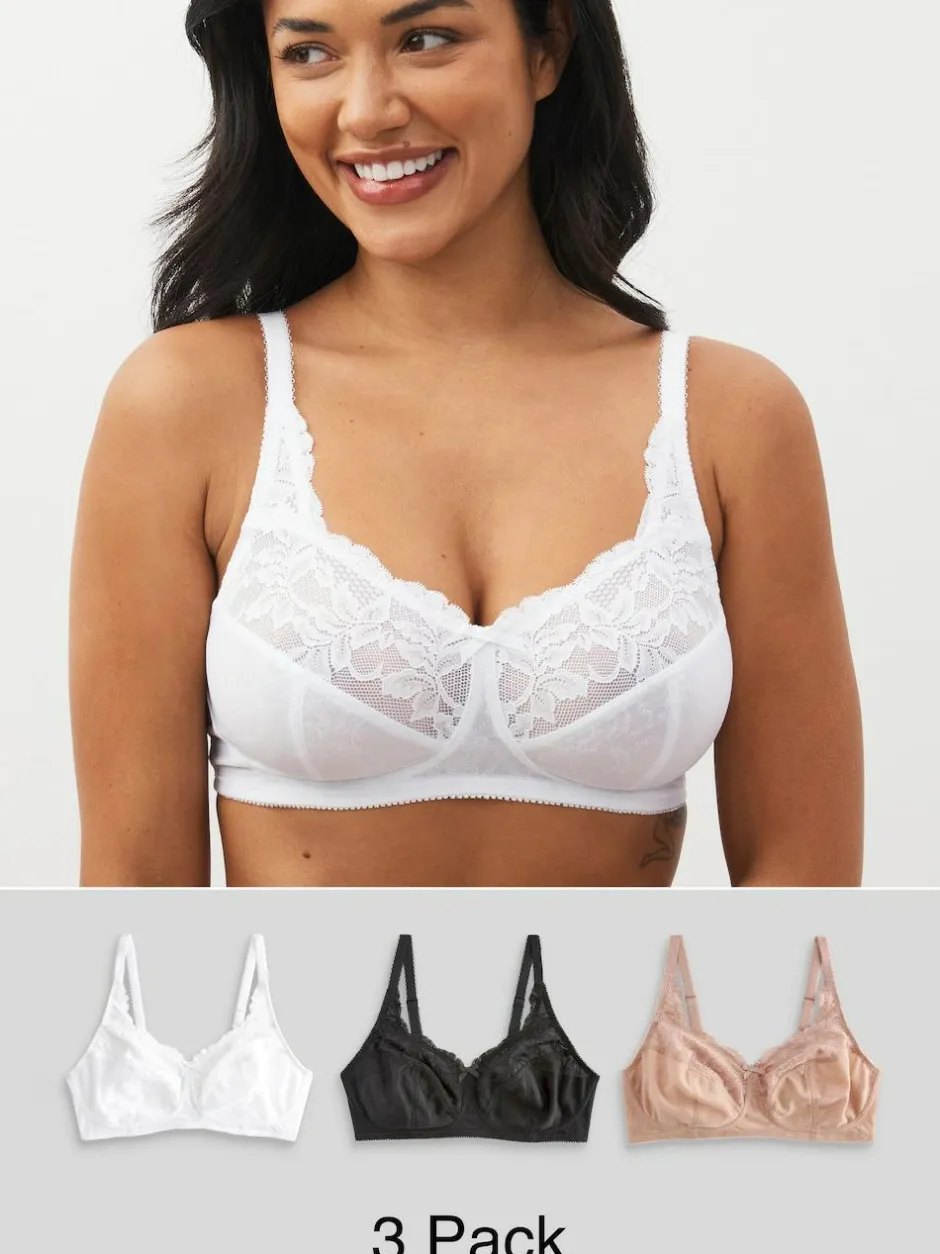Next Total Support Full Cup Lace Ultimate Comfort Bras 3 Pack Black/White/Praline Nude Sale