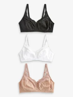 Next Total Support Full Cup Lace Ultimate Comfort Bras 3 Pack Black/White/Praline Nude Sale