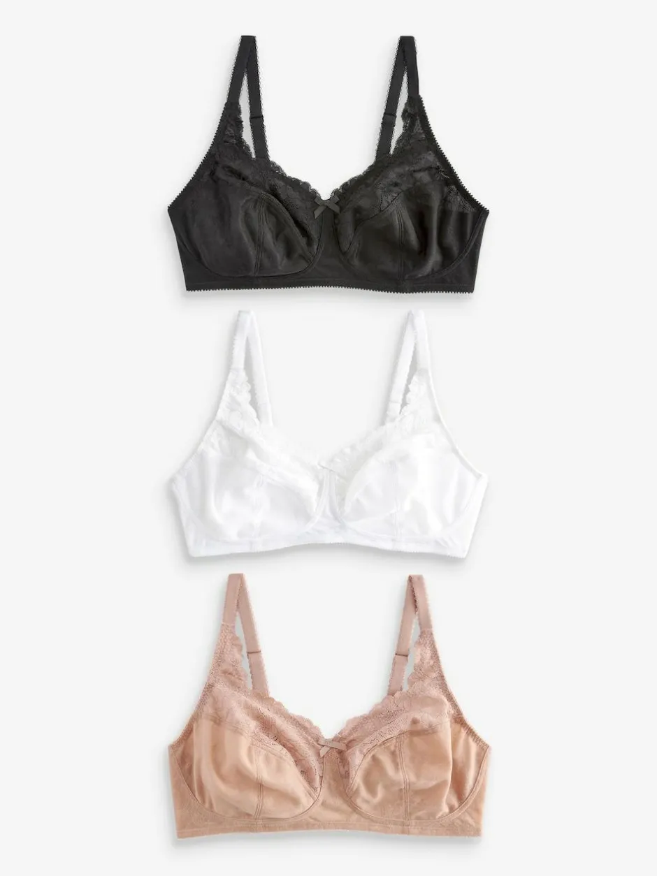 Next Total Support Full Cup Lace Ultimate Comfort Bras 3 Pack Black/White/Praline Nude Sale