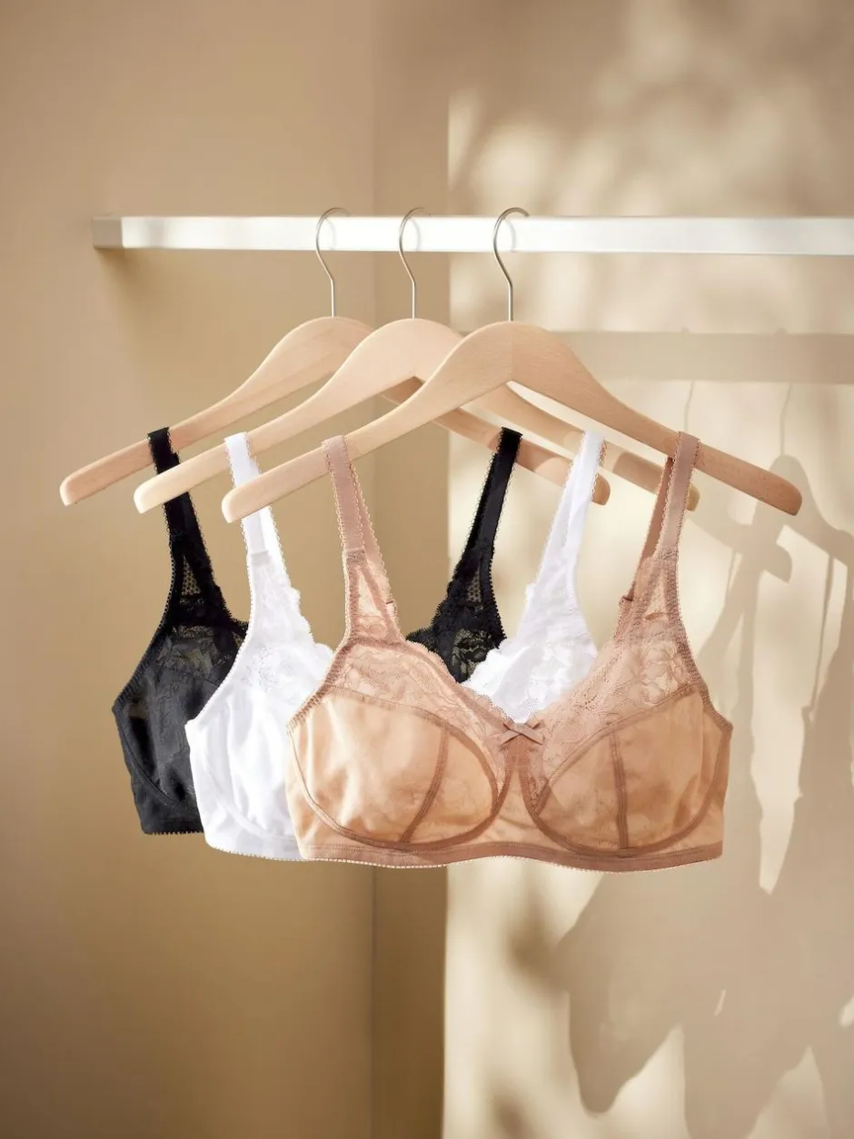 Next Total Support Full Cup Lace Ultimate Comfort Bras 3 Pack Black/White/Praline Nude Sale