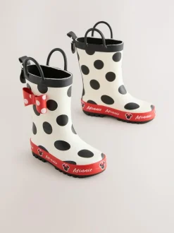 Next Black/White/Red Minnie Mouse Handle Wellies Clearance