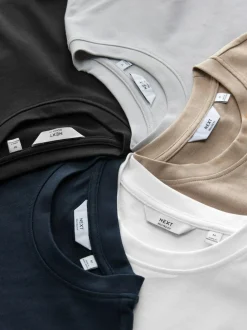 Next Relaxed Fit Heavyweight T-Shirts 5 Pack Black/White/Stone/Navy/Grey Sale