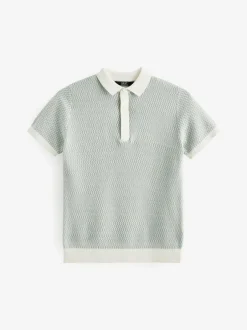 Next Blue 100% Cotton Short Sleeve Geo Pattern Polo Shirt (3-16yrs)