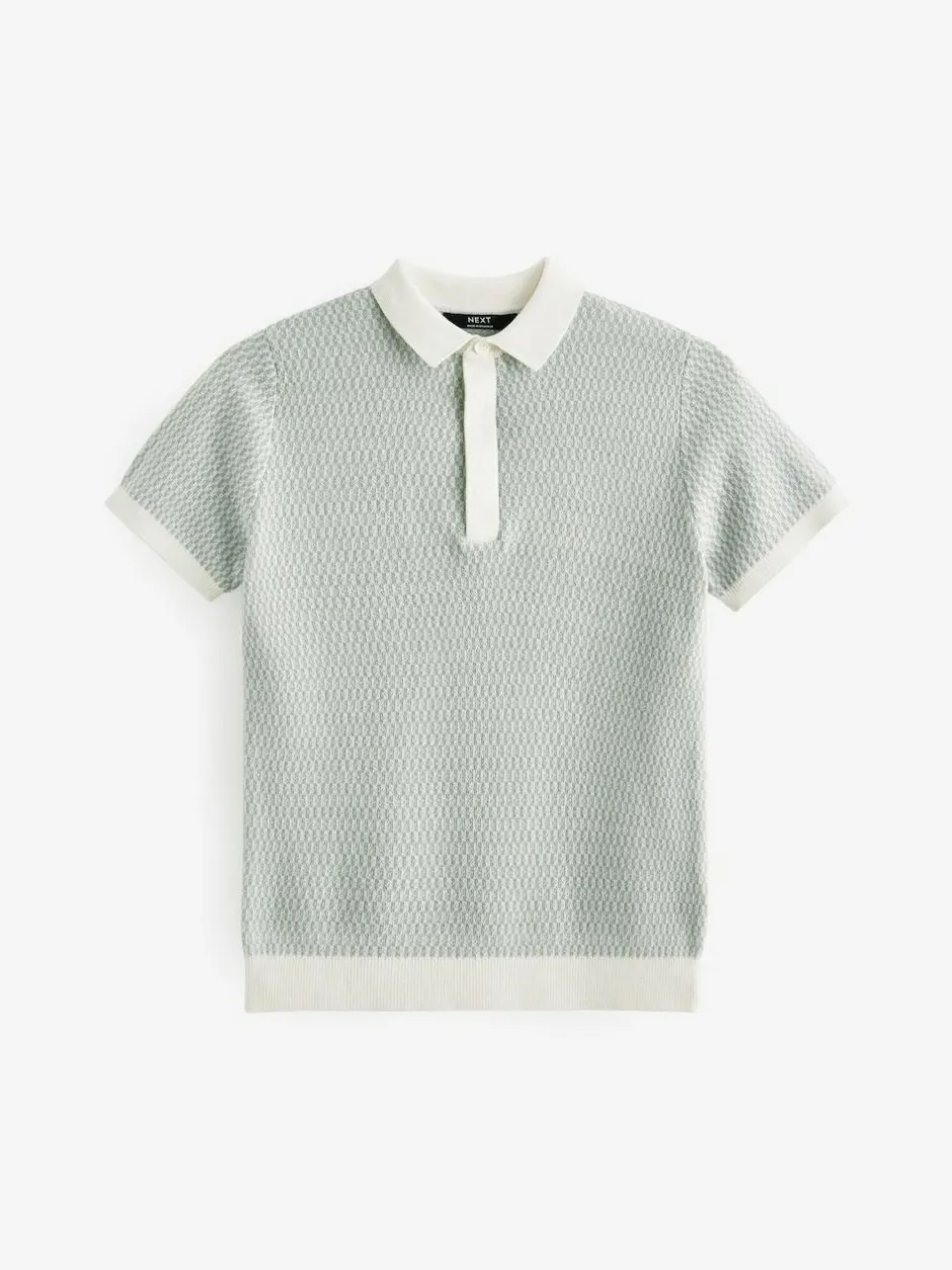 Next Blue 100% Cotton Short Sleeve Geo Pattern Polo Shirt (3-16yrs)