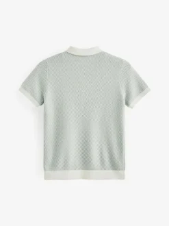 Next Blue 100% Cotton Short Sleeve Geo Pattern Polo Shirt (3-16yrs)