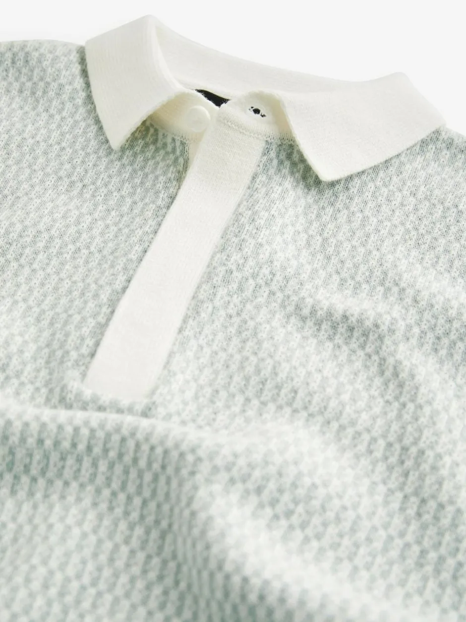 Next Blue 100% Cotton Short Sleeve Geo Pattern Polo Shirt (3-16yrs)
