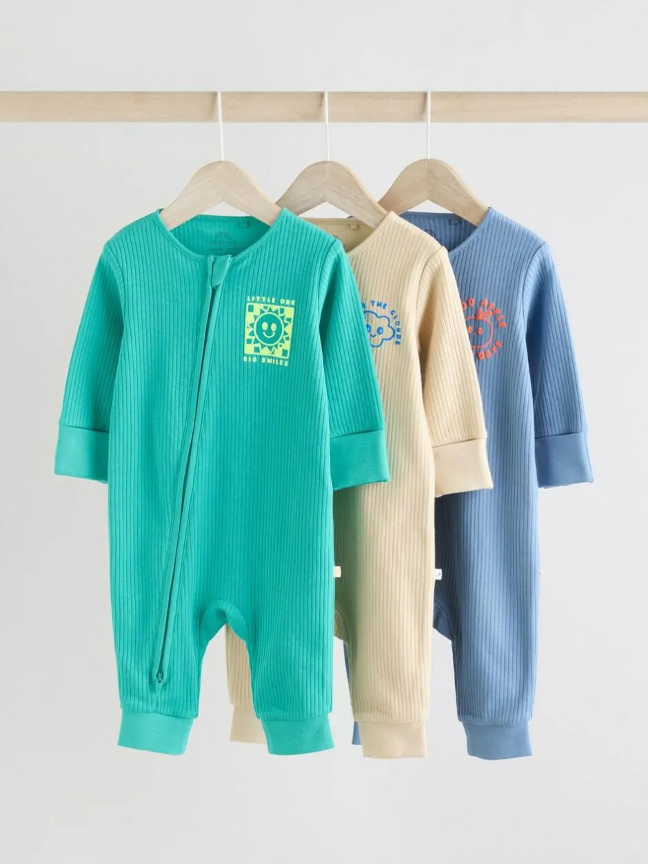 Next Blue 3 pack Baby Two Way Zip Footless Cotton Sleepsuits (0mths-3yrs) Best