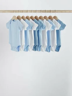 Next Blue 10 Pack Plain Baby Bodysuits