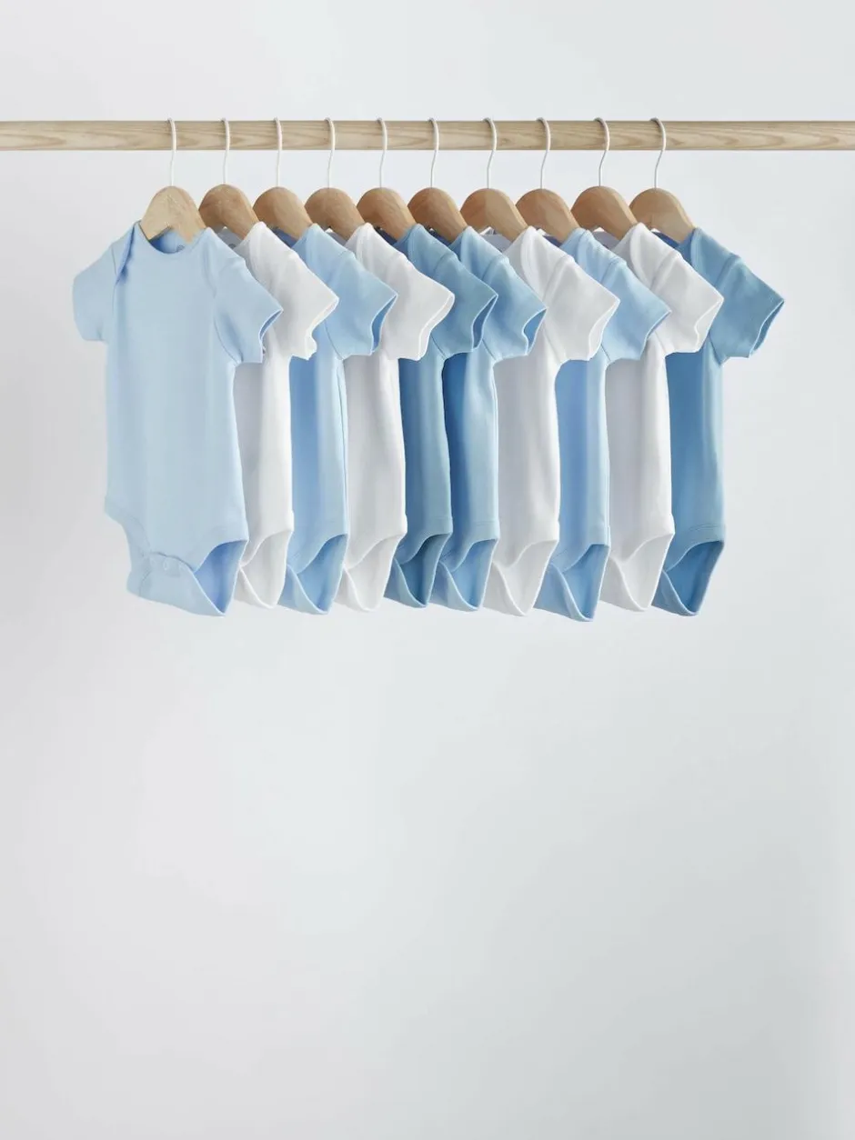 Next Blue 10 Pack Plain Baby Bodysuits