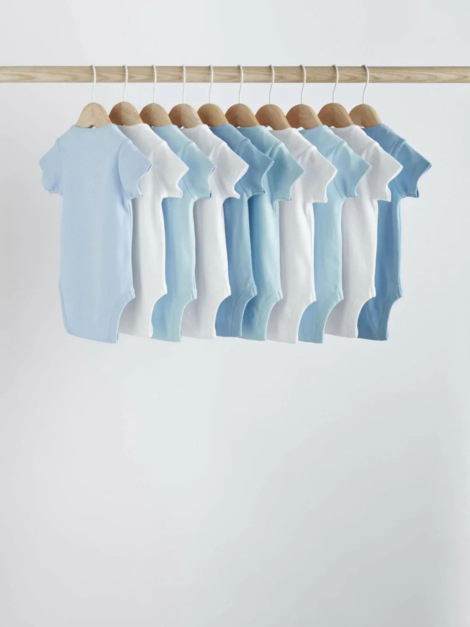 Next Blue 10 Pack Plain Baby Bodysuits