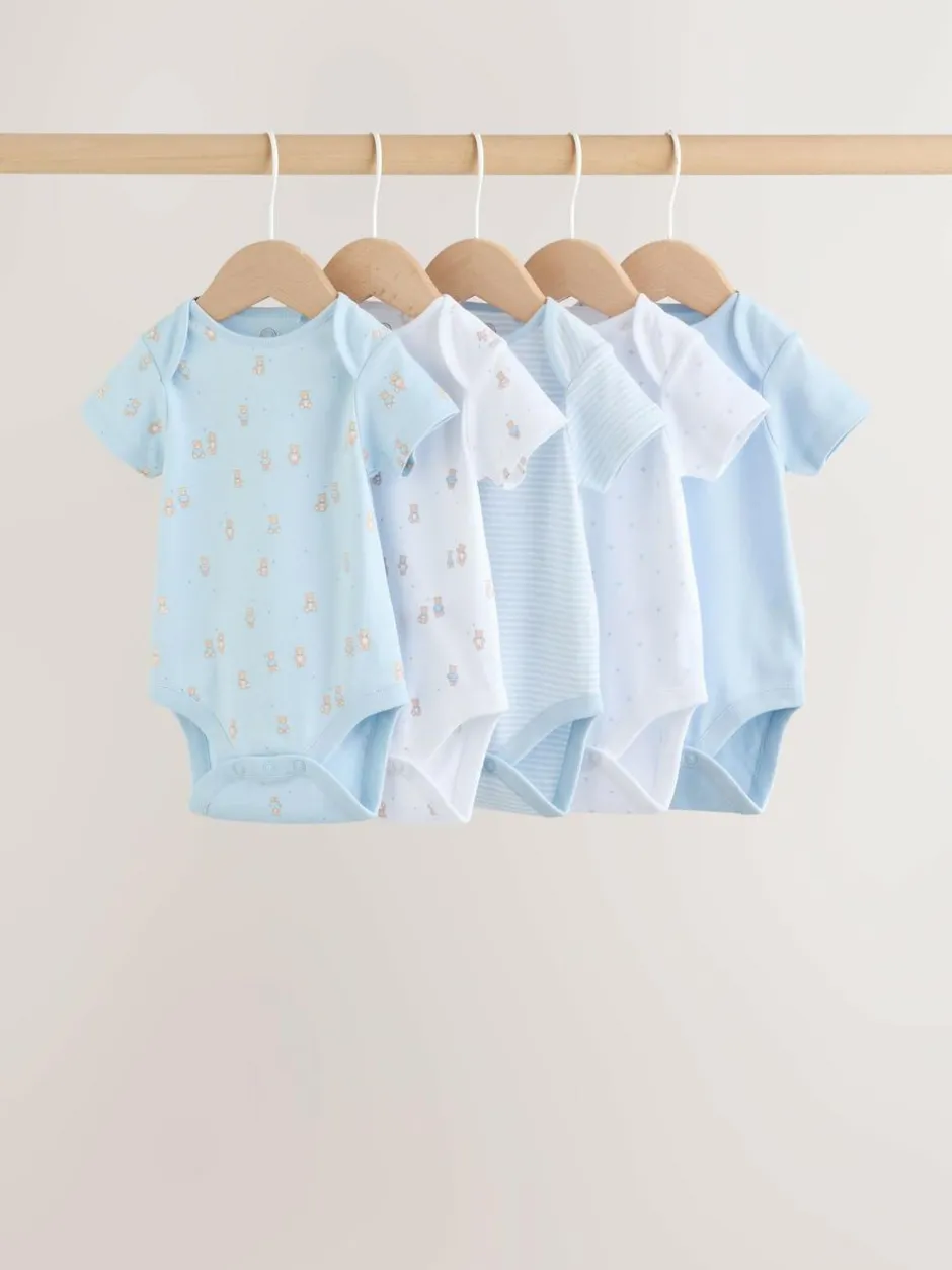 Next Blue 5 Pack Short Sleeve Baby Bear Bodysuit