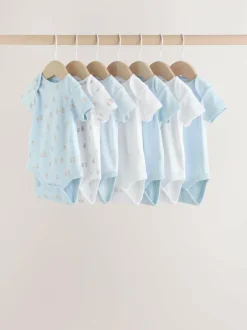 Next Blue 7 Pack Short Sleeve Baby Bear Bodysuit Clearance