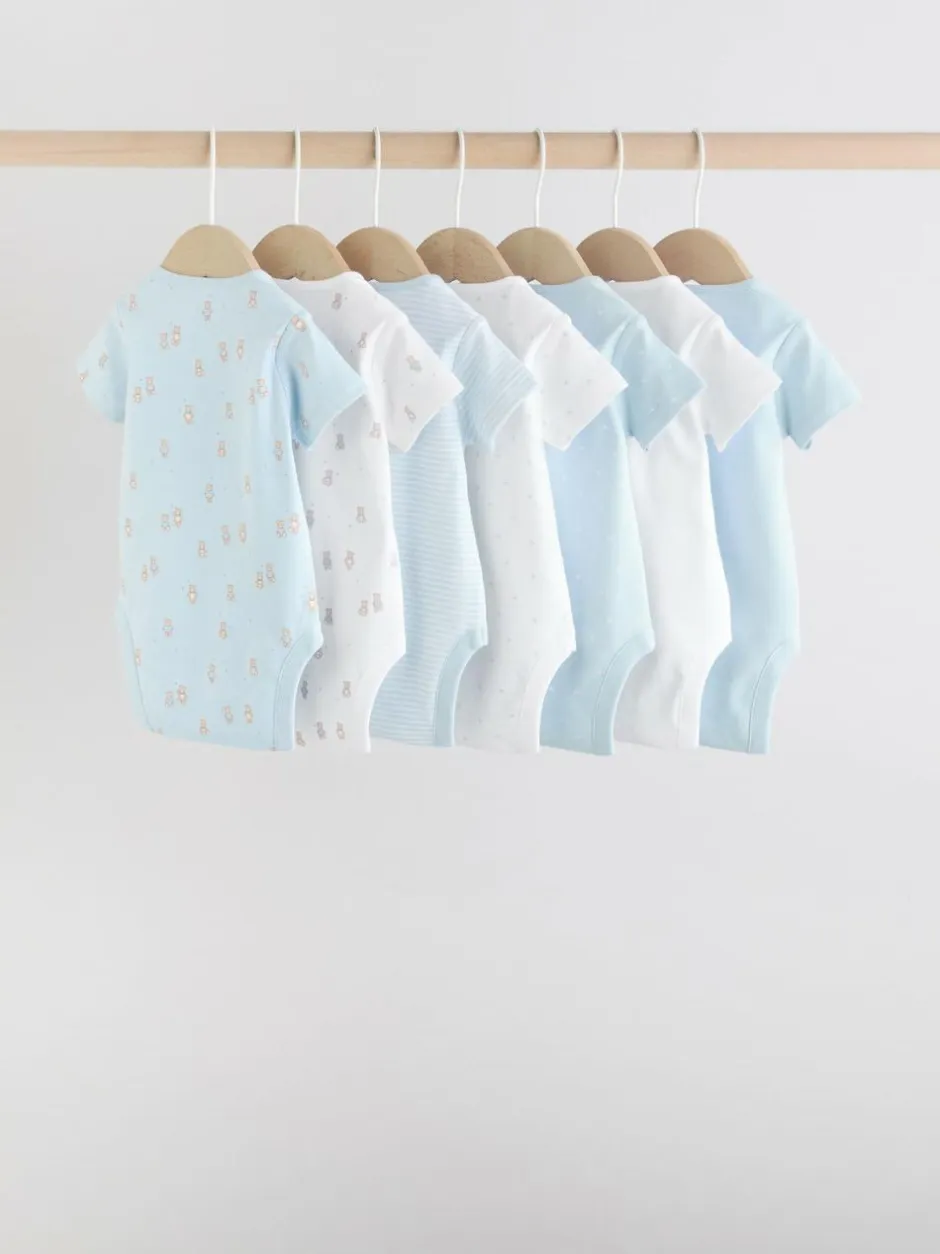 Next Blue 7 Pack Short Sleeve Baby Bear Bodysuit Clearance