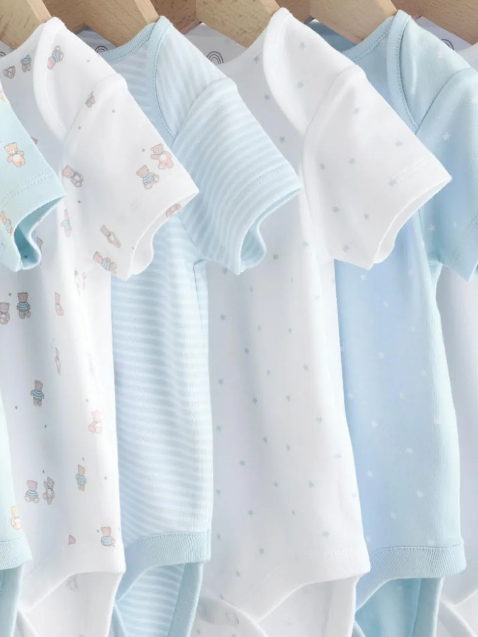 Next Blue 7 Pack Short Sleeve Baby Bear Bodysuit Clearance