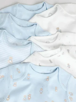 Next Blue 7 Pack Short Sleeve Baby Bear Bodysuit Clearance