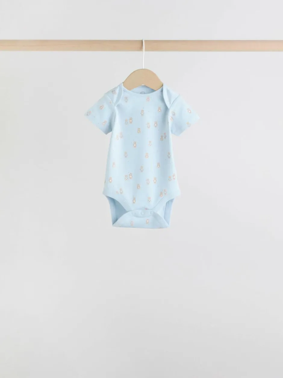 Next Blue 7 Pack Short Sleeve Baby Bear Bodysuit Clearance