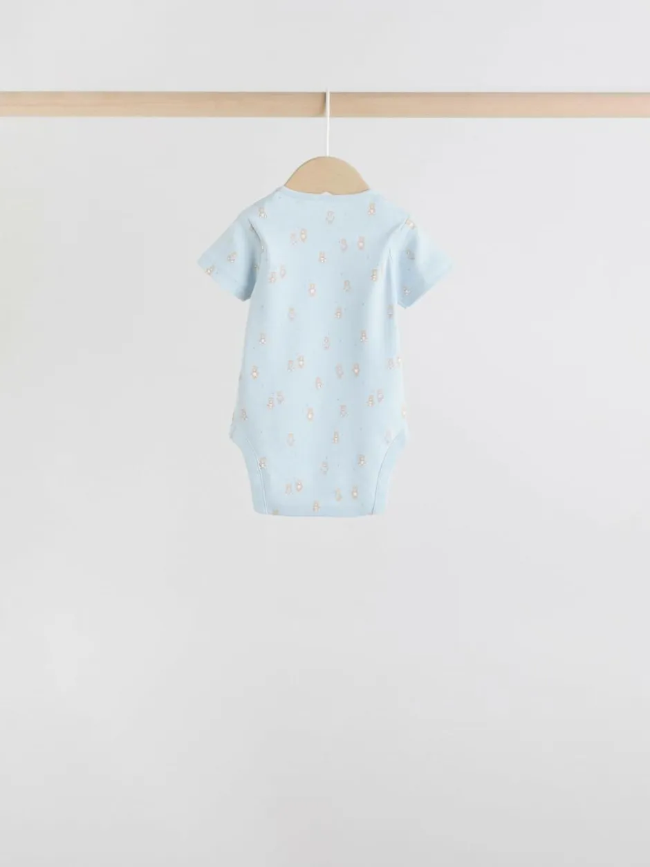 Next Blue 7 Pack Short Sleeve Baby Bear Bodysuit Clearance