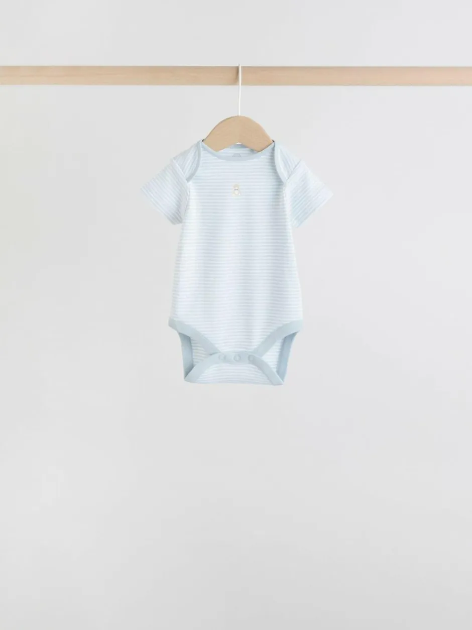 Next Blue 7 Pack Short Sleeve Baby Bear Bodysuit Clearance
