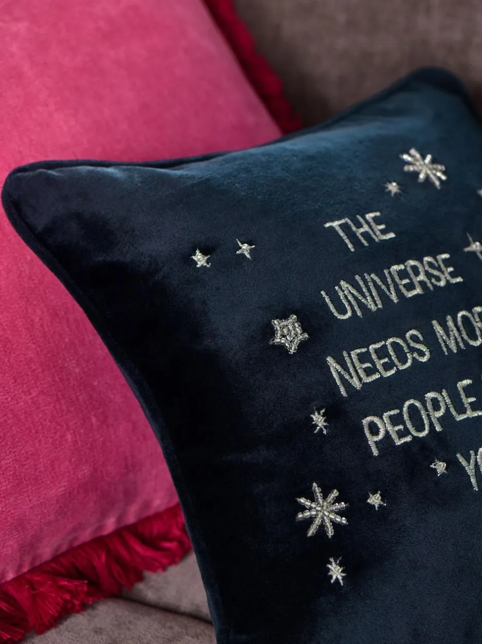 Next Blue 30 X 30cm Embroidered Universe Slogan Cushion Clearance