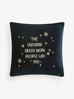 Next Blue 30 X 30cm Embroidered Universe Slogan Cushion Clearance