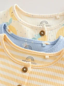 Next Blue and Lemon Printed Button T Shirt Jersey 3 Pack Baby Rompers Sale