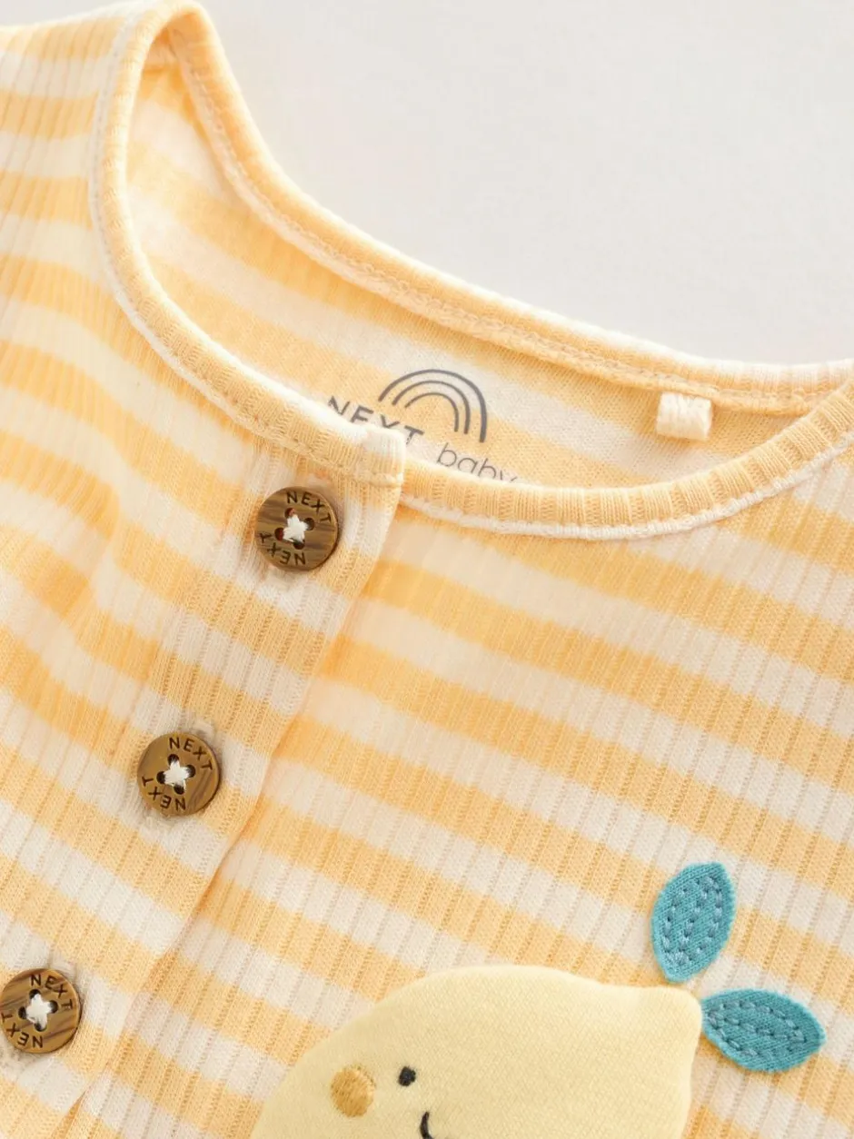 Next Blue and Lemon Printed Button T Shirt Jersey 3 Pack Baby Rompers Sale