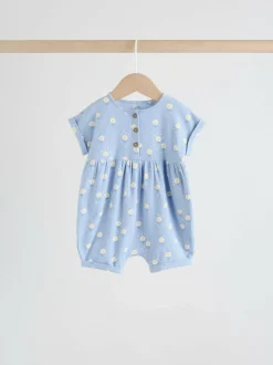 Next Blue and Lemon Printed Button T Shirt Jersey 3 Pack Baby Rompers Sale