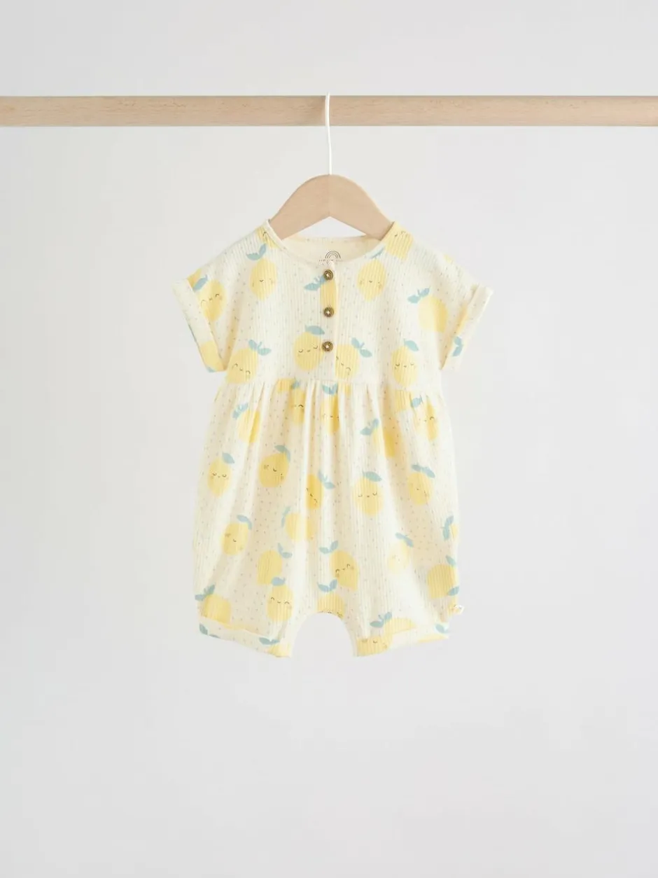 Next Blue and Lemon Printed Button T Shirt Jersey 3 Pack Baby Rompers Sale