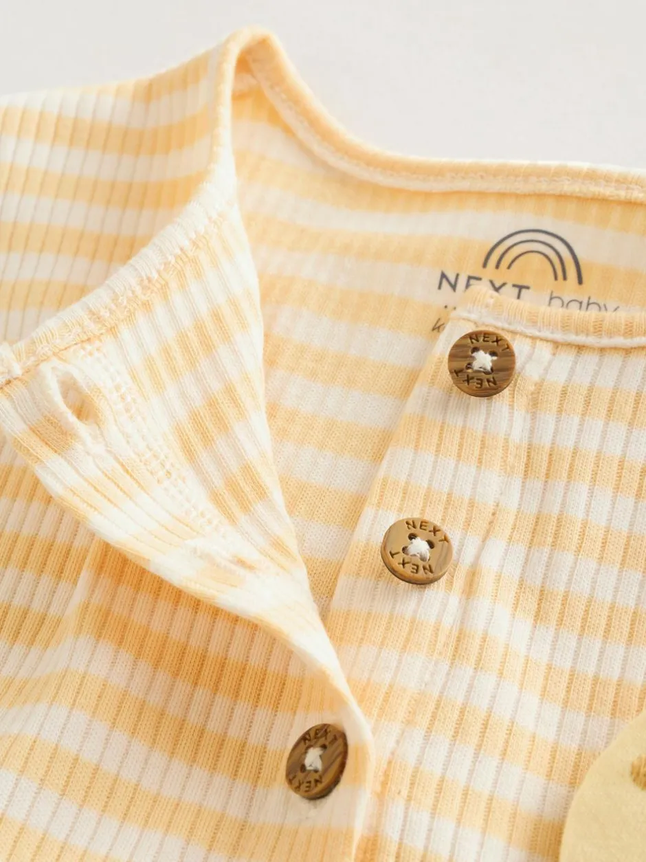 Next Blue and Lemon Printed Button T Shirt Jersey 3 Pack Baby Rompers Sale