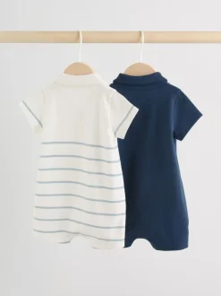 Next Baby Jersey Rompers 2 Pack Blue and White Striped Clearance