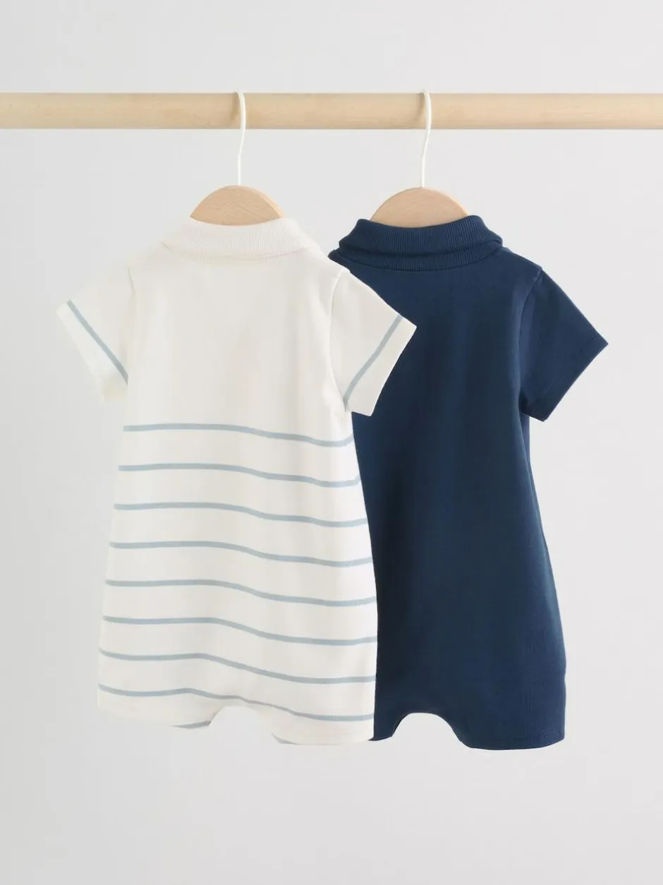 Next Baby Jersey Rompers 2 Pack Blue and White Striped Clearance