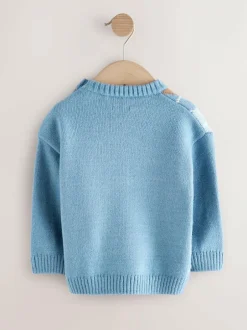 Next Knitted Crew Neck Cotton Jumper (3mths-7yrs) Blue Argyle New