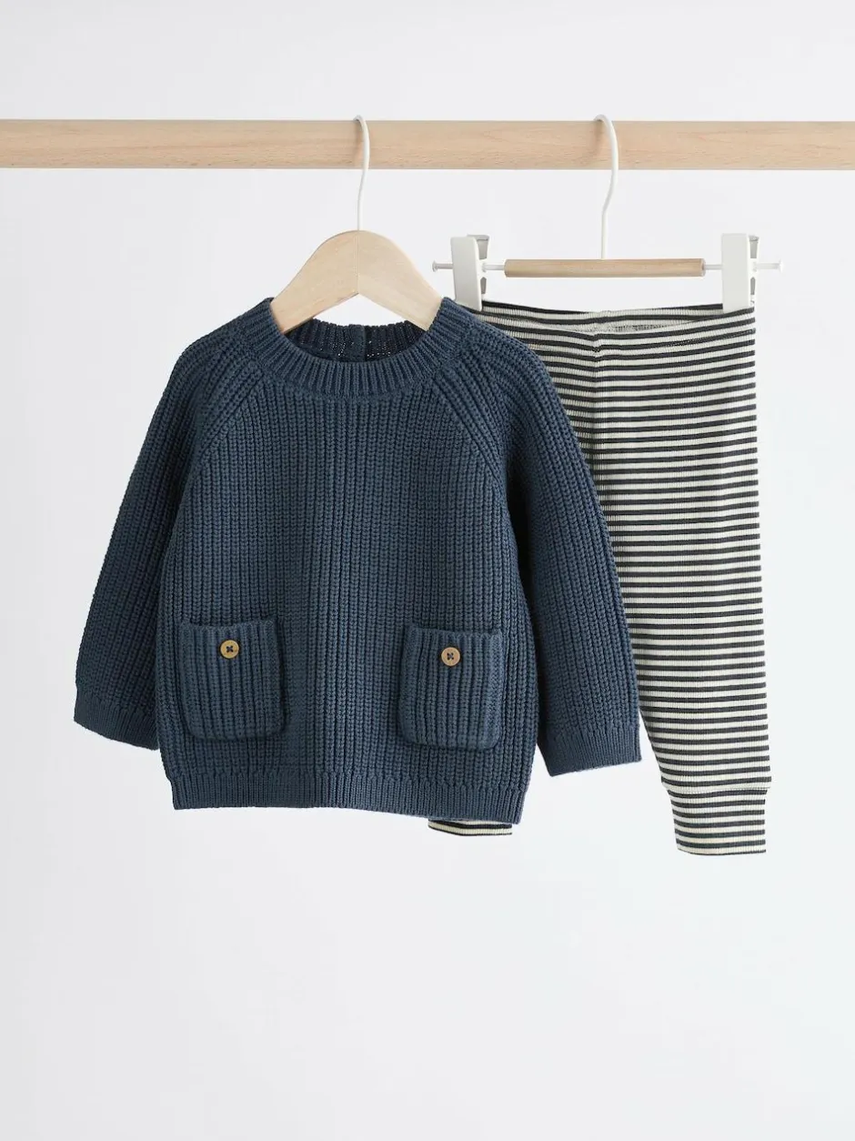 Next Baby Knitted Jumper and Leggings Set (0mths-2yrs) Blue New