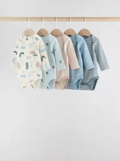 Next Blue Baby Long Sleeve Bodysuits 5 Pack Outlet