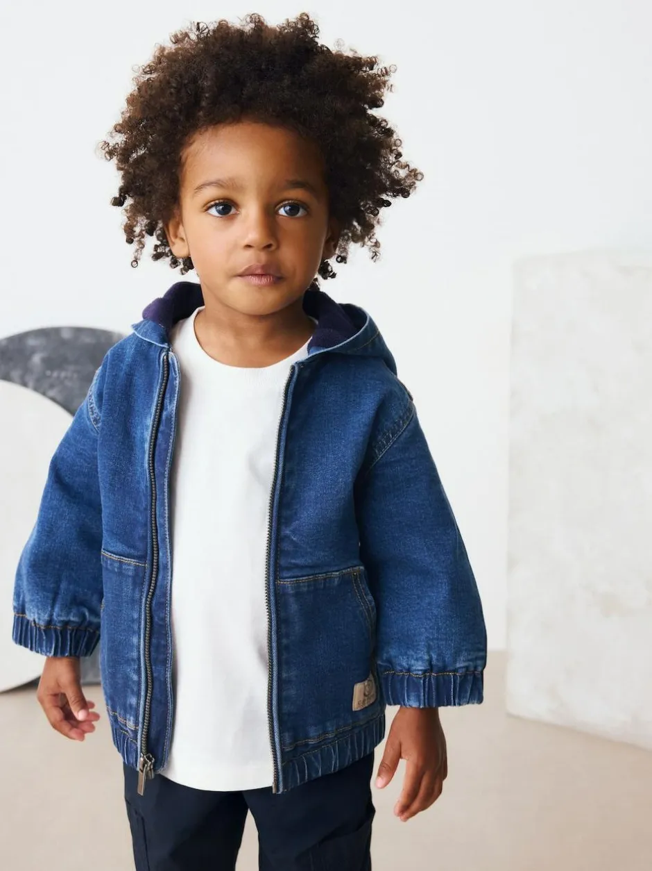 Next Blue Borg Lined Hooded Zip Through Denim Shacket (3mths-7yrs) Clearance
