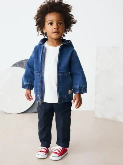 Next Blue Borg Lined Hooded Zip Through Denim Shacket (3mths-7yrs) Clearance