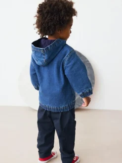 Next Blue Borg Lined Hooded Zip Through Denim Shacket (3mths-7yrs) Clearance
