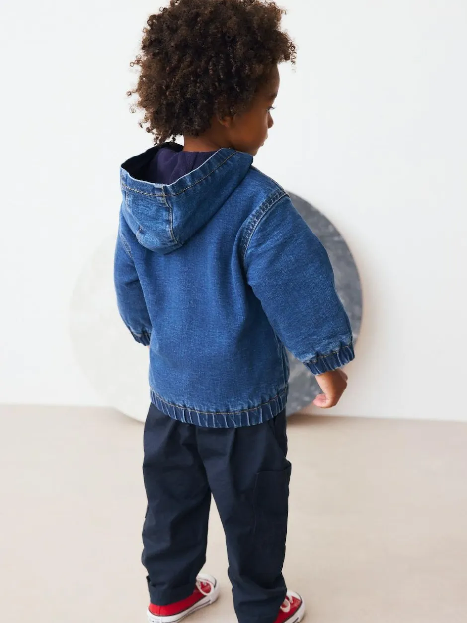 Next Blue Borg Lined Hooded Zip Through Denim Shacket (3mths-7yrs) Clearance