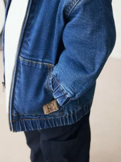 Next Blue Borg Lined Hooded Zip Through Denim Shacket (3mths-7yrs) Clearance