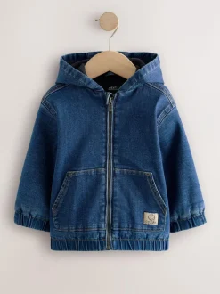 Next Blue Borg Lined Hooded Zip Through Denim Shacket (3mths-7yrs) Clearance