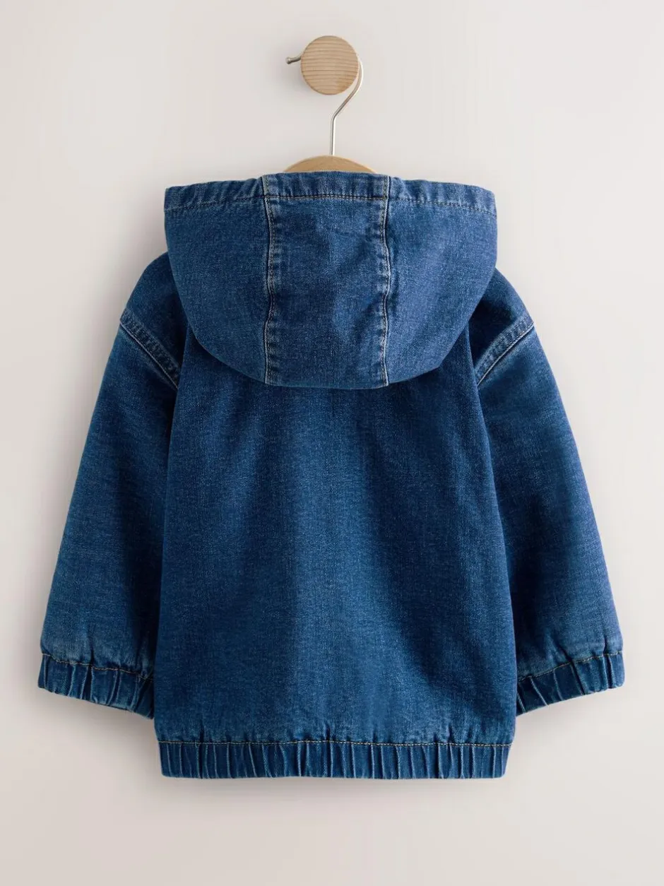 Next Blue Borg Lined Hooded Zip Through Denim Shacket (3mths-7yrs) Clearance